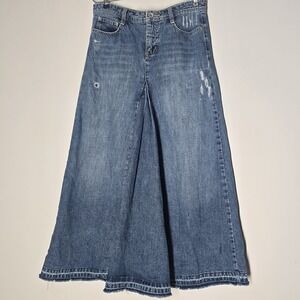 Vintage Y2K Revolt Womens Distressed Denim Maxi Skirt Sz 7 Western Bohemian 90's